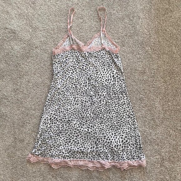 Y2K Gray & Pink Leopard Cheetah Babydoll Lingerie Mini Dress Top S - Picture 5 of 8